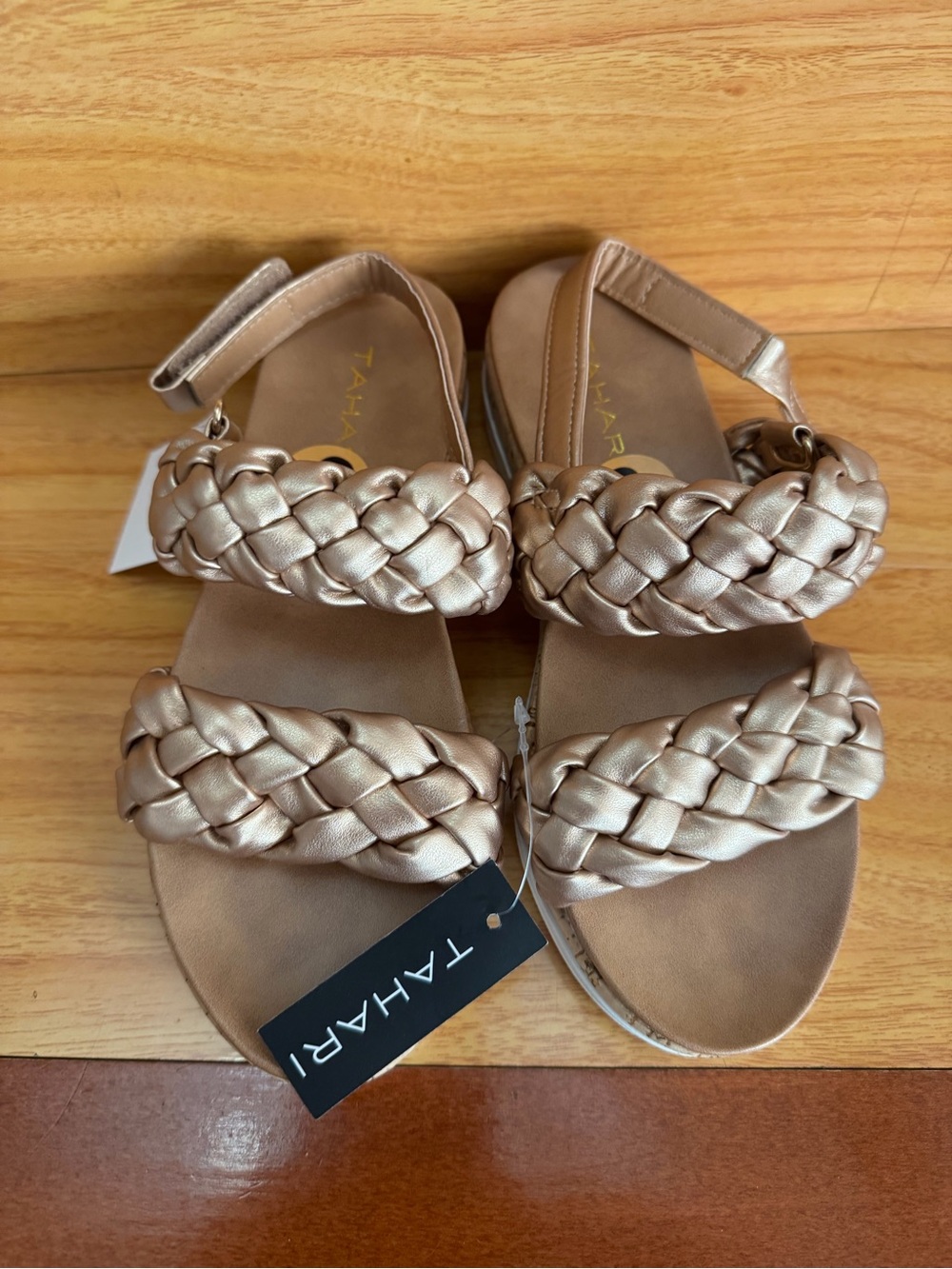 Tahari Metallic Rose Gold Braided-Strap Sandals